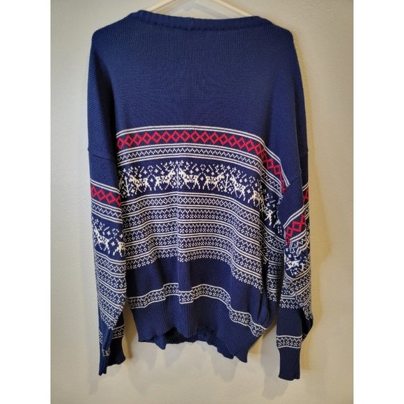VTG Masterpiece Apparel Large Men's Grandpa Cardigan Blue Fair Isle Sweater - Picture 5 of 5